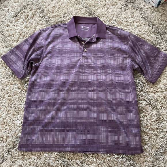 PGA Tour Other - PGA Tour Mens Large Purple Plaid Textured Short Sleeve Golf Polo Shirt